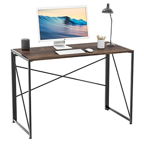 INTIRILIFE Schreibtisch aus Holz und Metall in Schwarz - Braun - 100 x 50 x 75 cm - Rustikaler Faltbarer Tisch zum Arbeiten Lesen und als Ablage - Computertisch Arbeitstisch