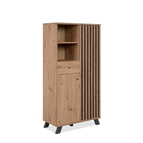 DEINE TANTE EMMA 003528 Kommode Medan 53A Highboard Vitrine Artisan Eiche Nb. / Anthrazit Lamellen ca. 80 x 156 x 40 cm