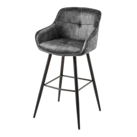 riess-ambiente.de Design Barhocker Euphoria grau Samt Schwarze Metallbeine mit Lehne, Barstuhl, Küchenstuhl, Tresenstuhl