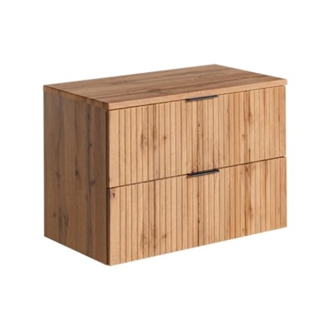 Vente-unique-Waschbeckenunterschrank hängend mit Aufsatzplatte - Streifenoptik - Holzfarben hell - 80 cm - ZEVARA