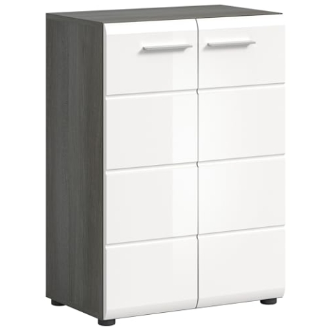 xonox.Home Garderobe Salsa Kommode Schrank Front weiß Hochglanz MDF TZ Korpus rauchsilber Nb.ca.60x85x37 cm