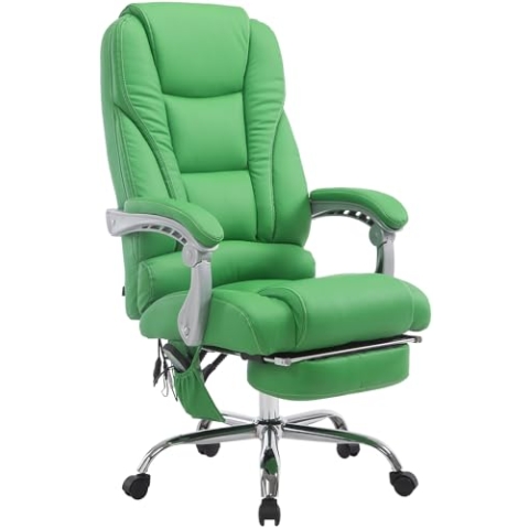 CLP Bürostuhl Pacific Kunstleder I Massage-Funktion I Ergonomisch, 360° Drehbar Mit Fußablage I Höhenverstellbar, Neigbare Rückenlehne, Farbe:grün