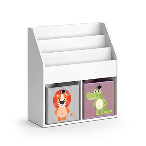 Vicco Kinderregal Luigi, Spielzeugregal für Faltboxen, Weiß, 72 x 79 cm mit 2 Faltboxen Opt.3