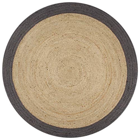 vidaXL Teppich mit Dunkelgrauem Rand Handgefertigt Kurzflor Wohnzimmerteppich Juteteppich Handwebteppich Schlafzimmer Flur Geflochtene Jute 150cm