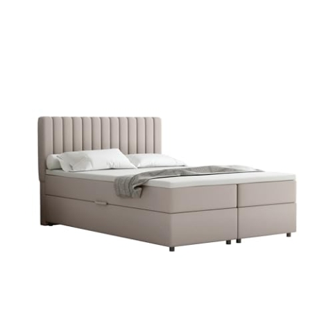 PANDA MÖBEL Everest Boxspringbett 140 x 200 cm Doppelbett mit hochwertiger Bonell-Matratze und Topper, Polsterbett mit Bettkasten, Schlafzimmer, Bequem, Modern, Stilvoll