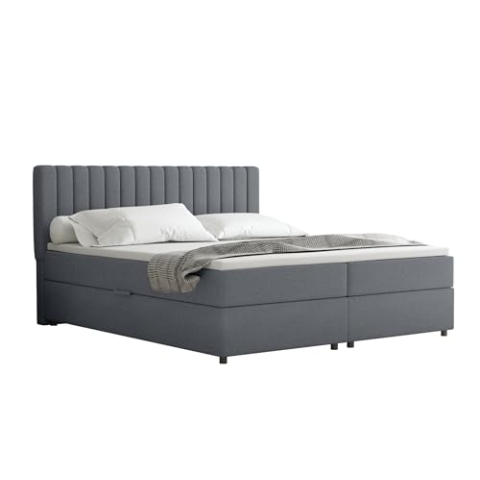 PANDA MÖBEL Everest Boxspringbett 180 x 200 cm Doppelbett mit hochwertiger Bonell-Matratze und Topper, Polsterbett mit Bettkasten, Schlafzimmer, Bequem, Modern, Stilvoll
