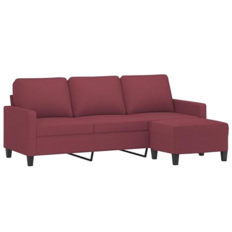 vidaXL Sofa 3 Sitzer, Couch mit Fußhocker, Liegesofa für Wohnzimmer, Polstersofa Sessel Relaxsofa Loungesofa Relaxcouch TV Sofa, Weinrot Stoff