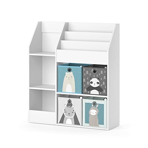 Vicco Kinderregal Luigi, Spielzeugregal für Faltboxen, Weiß, 100.4 x 114.2 cm mit 4 Faltboxen (grau)