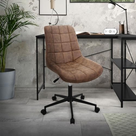 ML-Design Bürostuhl, Braun, Kunstleder Sitzfläche, Metallgestell, Polsterstuhl mit Rückenlehne, höhenverstellbar, 360° Drehstuhl mit 5 Rollen, Ergonomischer Schreibtischstuhl für Home Office/Büro