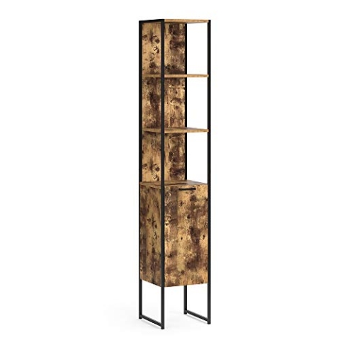 Vicco Badschrank Fyrk, Badezimmerhochschrank, Eiche rustikal/Schwarz, 33 x 185 cm