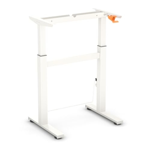 Worktrainer - BouncyDesk Kleiner Höhenverstellbarer Schreibtisch Gestell – Stufenlos höhenverstellbares Gasfeder-Schreibtischgestell - Höhe 69-106 cm - Breite 65 cm - Weiß - Mit Fußschaukel