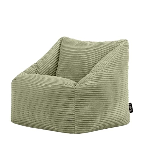 Icon Natalia Sitzsack Kinder, Salbeigrün, Flauschiger Cord Stoff, Sitzsack Cord mit Füllung, Bequemer Kinder Sessel, Kuschelsessel, Lese Sessel, Schlafzimmer, Kinderzimmer, Spielzimmer