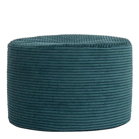 Icon Milano Hocker, Blaugrün, Flauschiger Cord Stoff, Sitzsack Cord, Sitzpuff Hocker mit Füllung, Fußhocker für das Wohnzimmer, Deko Wohnzimmer