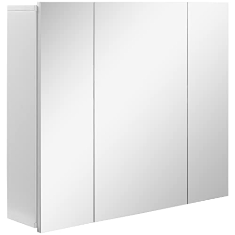 kleankin Spiegelschrank Badezimmerschrank Wandschrank für Badezimmer 3-Türig Badezimmerspiegel Weiß 70 x 15 x 60 cm