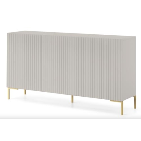 Selsey Kommode Schrank Aufbewahrungsschrank 140 cm 3 Türen 6 Fächer Graubeige Goldene Beine Lammelo