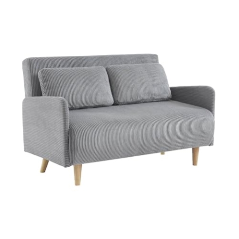 Skandinavisches 2-Sitzer-Sofa mit hellgrauem Cordbezug, Holzfüßen und verstellbarer Rückenlehne - Panam