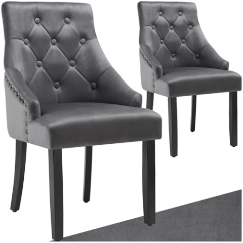 tectake® Esszimmerstühle gesteppt, Sessel Wohnzimmer, Stühle Esszimmer, Küchenstühle, Esstisch Stühle, Bürosessel, Möbel Vintage Style, Samt Stoff - dunkelgrau/schwarz, 2er Set