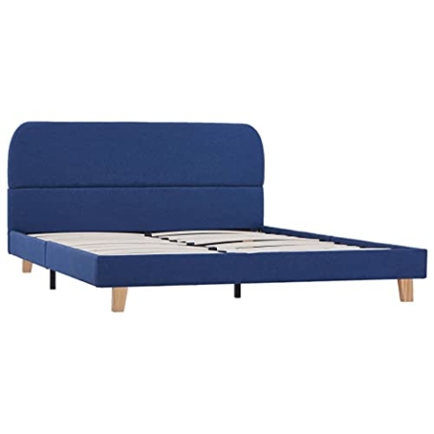 vidaXL Polsterbett Klassisch Stoffbett Ehebett Bett Doppelbett Bettgestell Bettrahmen Lattenrost Schlafzimmerbett Blau Stoff 140x200cm