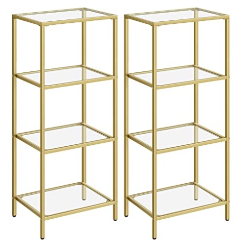 VASAGLE Regal mit 4 Ablagen, 2er Set, Badregal, gehärtetes Glas, einfache Montage, für Badezimmer, Wohnzimmer, Küche, Büro, goldfarben LGT028A01