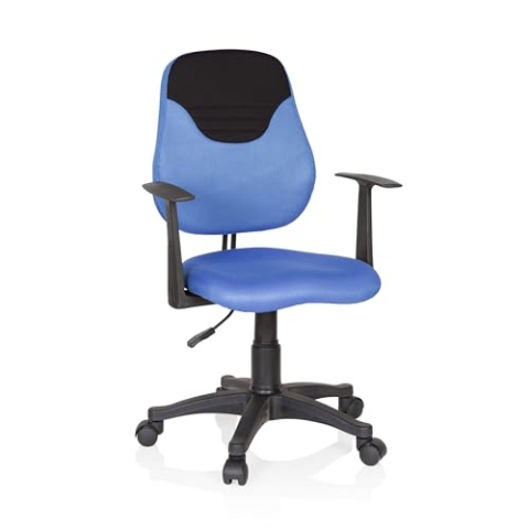 hjh OFFICE 670935 Kinder- und Jugenddrehstuhl KIDDY Style Stoff Blau/Schwarz Drehstuhl Kind mitwachsend