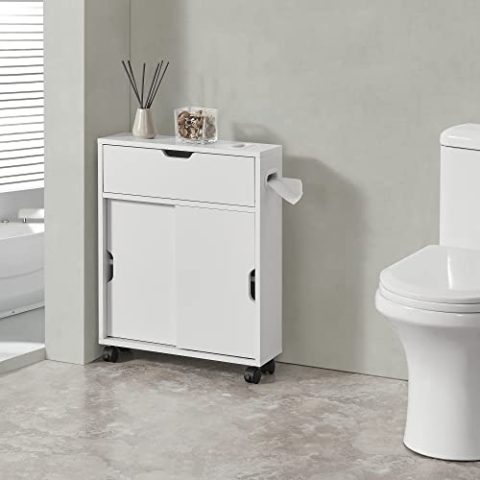 [en.casa] Nischenschrank Kempele 67x52x17 cm Badezimmerschrank Toilettenschrank Regal 52 cm breit Schiebeschrank Bad Weiß