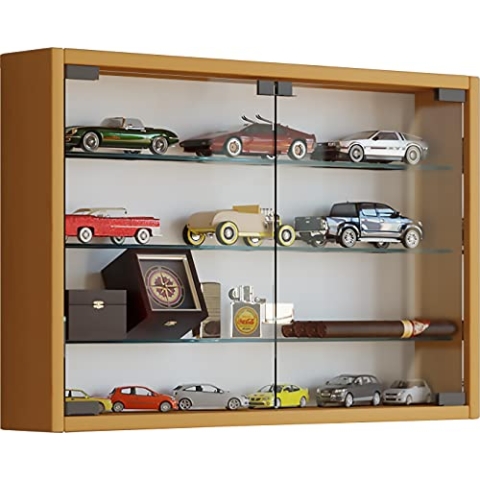 VCM Glasvitrine hängend | Vitrine Glas mit ESG-Sicherheitsglas | Maße ca H. 40 x B. 60 x T. 10 cm | Hängevitrine Glas | Modern und platzsparend | Glas Vitrinenschrank - Mandosa M Buche