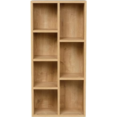 furni24 Bücherregal mit 7 Fächern, Holzregal, Würfelregal, Aufbewahrungsregal, Saphir Eiche, 49,5x24x106h