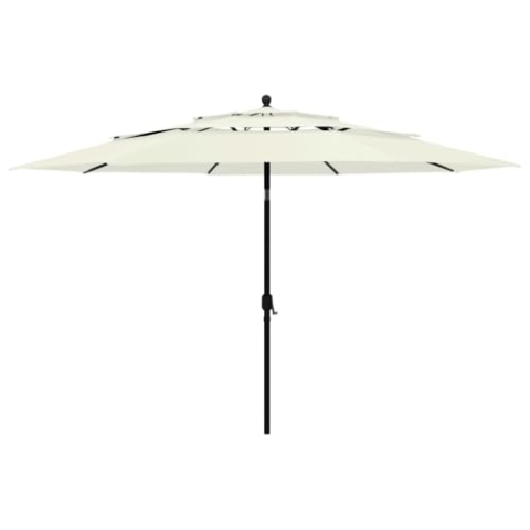 vidaXL Sonnenschirm mit Aluminium-Mast 3-lagig Ampelschirm Gartenschirm Marktschirm Strandschirm Kurbelschirm Schirm Terrasse Garten Sandfarben 3,5m