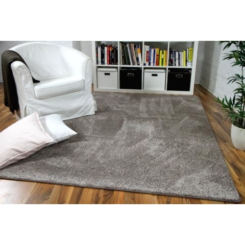 Snapstyle Hochflor Velours Teppich Mona Taupe in 24 Größen