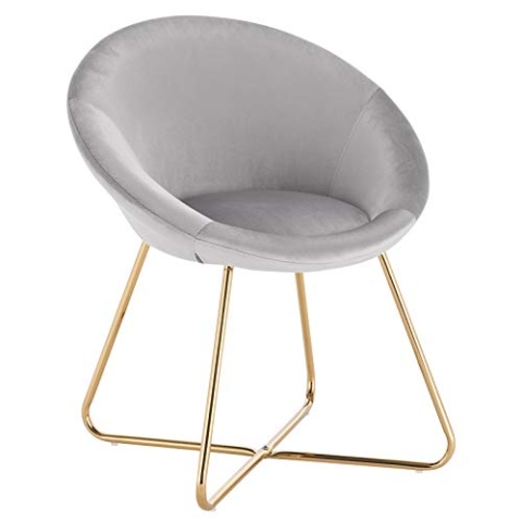 WOLTU 1x Esszimmerstuhl Küchenstuhl Polsterstuhl Skandinavisch Design Wohnzimmerstuhl Sessel Schminktisch Stuhl, Sitzfläche aus Samt, Goldene Metallbeine, Hellgrau BH217hgr-1