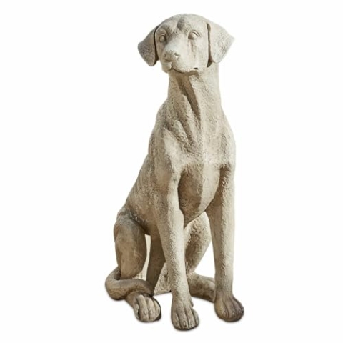 Loberon Deko-Hund Elliot, detailreiche Jagdhund-Nachbildung, edle Tierskulptur, anmutiges Design, Dekoration, Tierfiguren, Polyresin, antikweiß