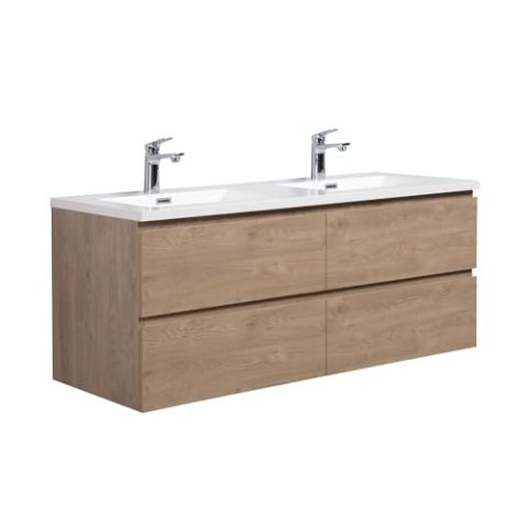 Badezimmer Badmöbel-Set Angela 140cm - Kastanien Eiche - Unterschrank Schrank Waschbecken Waschtisch