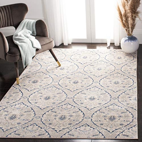 SAFAVIEH Traditionell Teppich für Wohnzimmer, Esszimmer, Schlafzimmer - Brentwood Collection, Kurzer Flor, Hellgrau und Blau, 122 X 183 cm