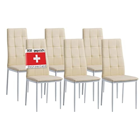 Albatros Esszimmerstühle 6er Set Rimini, Beige - Edles Italienisches Design, Kunstleder-Bezug, bequemer Polsterstuhl - Moderner Küchenstuhl, Stuhl Esszimmer oder Esstisch Stuhl