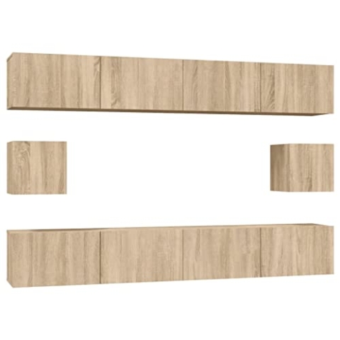 vidaXL TV Schrank Set 6-TLG. Wohnwand Schrankwand Anbauwand Hängeschrank Lowboard TV Möbel Fernsehschrank Wandschrank HiFi-Schrank Sonoma-Eiche Holzwerkstoff