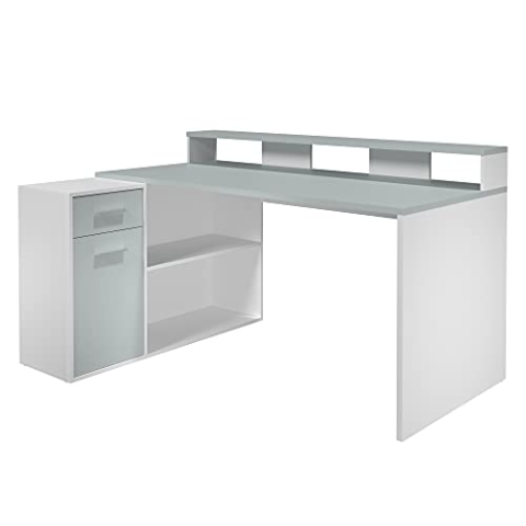 trendteam smart living - Gamer - Schreibtisch - Weiß/Lichtgrau - Gamingtisch bestehend aus Tisch und Kommode - (BxHxT) 160 x 92 x 115 cm - variabel montierbar - kratzfest und pflegeleicht