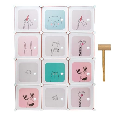 INTIRILIFE Kleiderschrank DIY Steckregal mit 12 Türen für Kinder in Pink - Aufbewahrungsschrank Regal Würfel mit 2 Kleiderstangen individuell aufbaubar