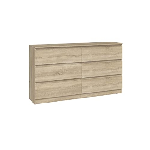 CDF Kommode Malwa M6 140 | Farbe: Eiche Sonoma | Schrank für Dokumente, Kleinigkeiten | Ideal für Wohnzimmer, Schlafzimmer, Kinderzimmer, Jugendzimmer und Büro | 6 geräumige Schubladen