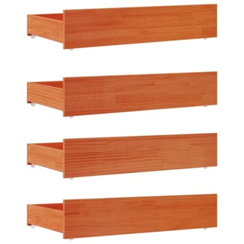 vidaXL Bettschubladen 4 STK., Bettschublade mit Rollen, Schublade für Bett, Bettkasten Bettschubkasten, Wachsbraun Massivholz Kiefer
