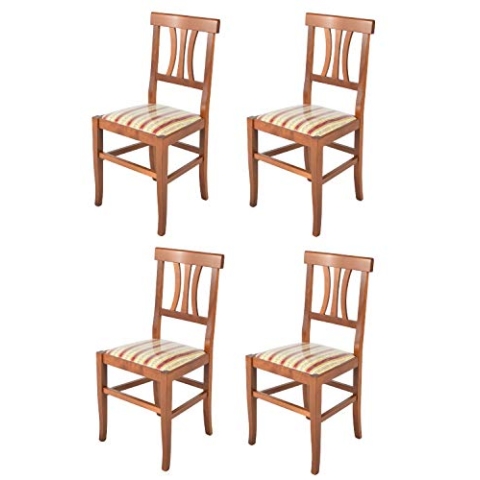 t m c s Tommychairs - 4er Set Stühle Artemisia für Küche und Esszimmer, Robuste Struktur aus lackiertem Buchenholz in der Farbe Helles Nussbraun und gepolsterte Sitzfläche mit Liseré Stoff bezogen