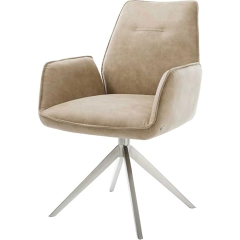 DELIFE Polsterstuhl Zoa-Flex Kreuzgestell breit Edelstahl Mikrofaser Beige Vintage Taschenfederkern