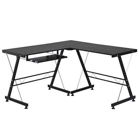 HOMCOM Computertisch Schreibtisch Flexible Arbeitsstation MDF Stahl Schwarz 210 x 50 x 73,5 cm