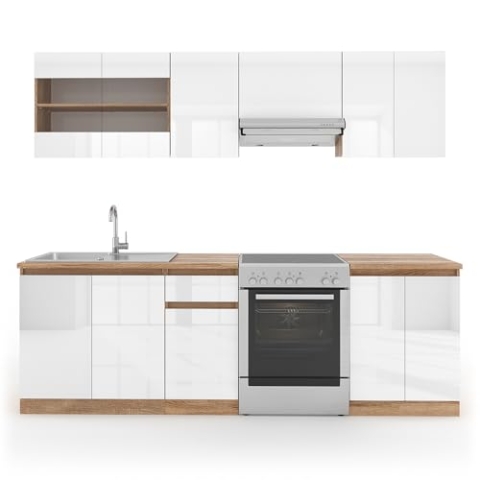 Vicco Küchenzeile Raul, Küchenblock, Weiß, 240 cm, AP Sonoma