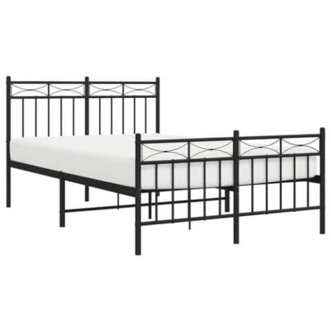 vidaXL Bettgestell, Bettrahmen mit Lattenrost Metallbeinen, Bett Gästebett mit Kopfteil Fußteil, Metallbett Doppelbett Schlafzimmerbett, Schwarz 120x190cm Metall