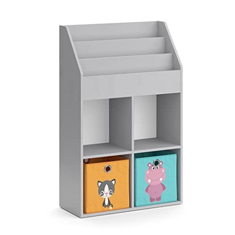 Vicco Kinderregal Luigi, Spielzeugregal für Faltboxen, Grau, 72 x 114.2 cm mit 2 Faltboxen