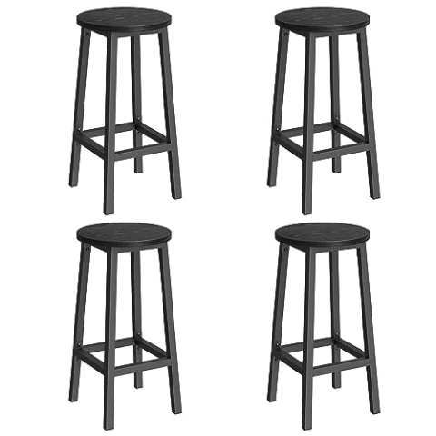 VASAGLE Barhocker, 4er Set, Barstühle, Küchenstühle mit Metallgestell, einfache Montage, mit Fußstütze, für Küche, Wohnzimmer, Esszimmer, ebenholzschwarz-klassikschwarz LBC232B56