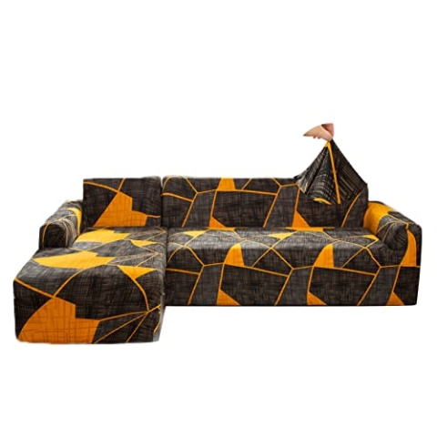 Jaotto Sofa Überwürfe Sofabezug Elastische Spandex Stretch Sofabezüge Couchbezug für L-Form Sofa Universal Waschbar Sofaüberwurf 2er Antirutsch(2 Sitzer+3 Sitzer,Orange Grau)