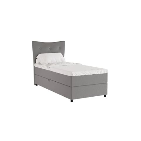 PANDA MÖBEL Nevada Boxspringbett 90 x 200 cm Doppelbett mit hochwertiger Bonell-Matratze und Topper, Polsterbett mit Bettkasten, Schlafzimmer, Bequem, Modern, Stilvoll