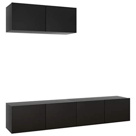 vidaXL 3X TV Schrank Wohnwand Schrankwand Anbauwand TV Möbel Hängeschrank Wandschrank Lowboard HiFi-Schrank Fernsehschrank Schwarz Holzwerkstoff