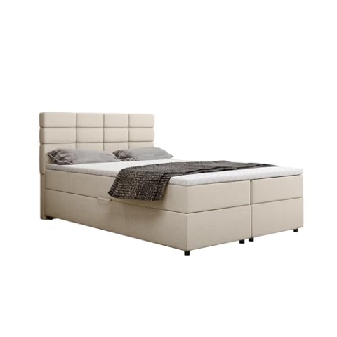 PANDA MÖBEL Reve Boxspringbett 140 x 200 cm Doppelbett mit hochwertiger Bonell-Matratze und Topper, Polsterbett mit Bettkasten, Schlafzimmer, Bequem, Modern, Stilvoll